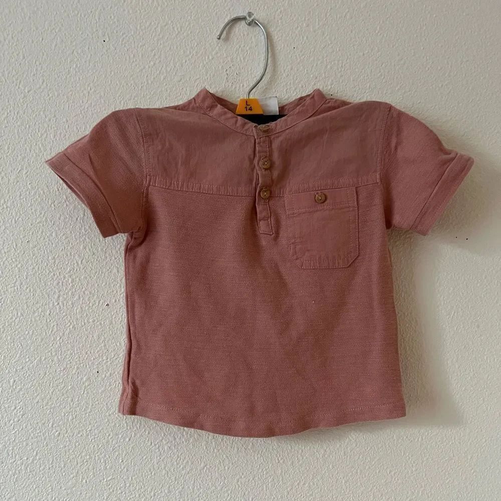 ZARA KIDS BOY DUSTY PINK Henley T-shirt  short sleeves 6- 9 MONTHS COTTON